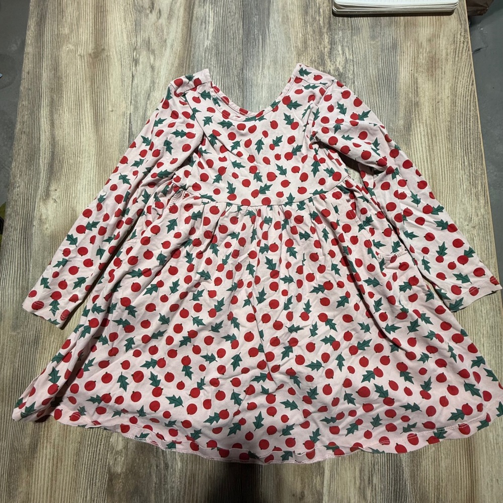 Hanna Andersson Dress Pink Red Berry Print Cottagecore US 6-7 120cm Christmas